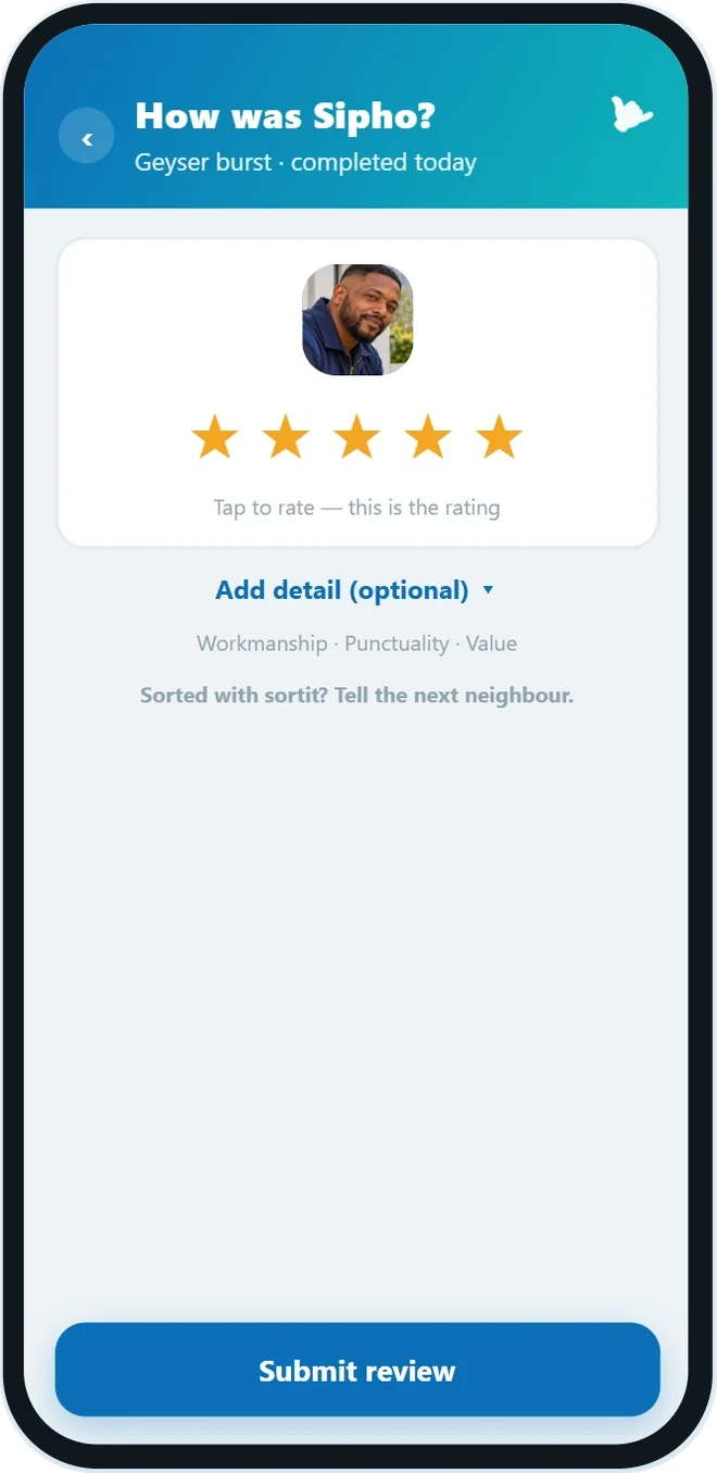 sortit screen: rate the job